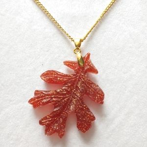 Necklace Orange Glitter Leaf